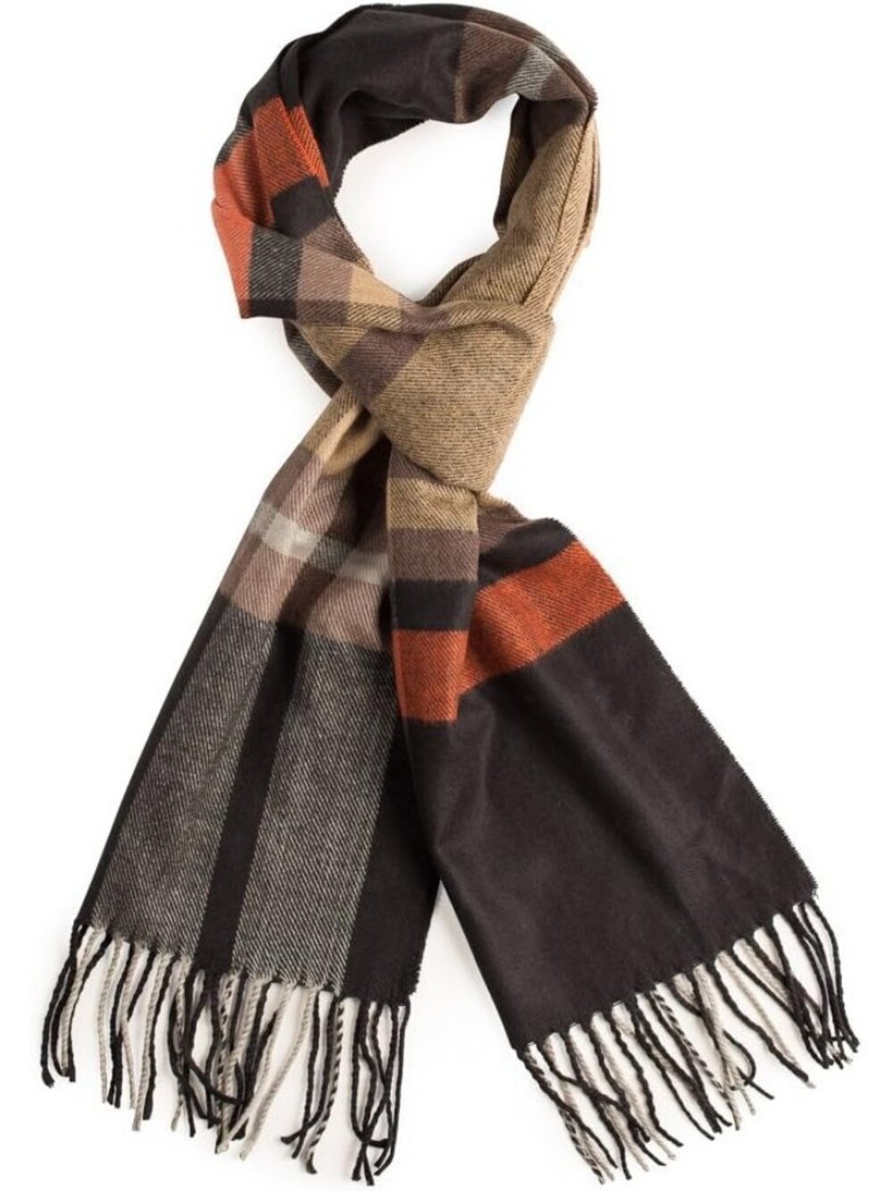 Unisex Black-orange Plaid Plum Feather Super Soft Luxurious Cashmere Scarf